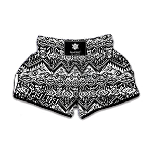 Black And White Pendleton Navajo Print Muay Thai Boxing Shorts