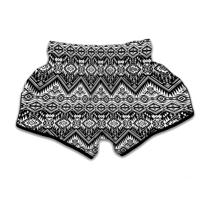 Black And White Pendleton Navajo Print Muay Thai Boxing Shorts
