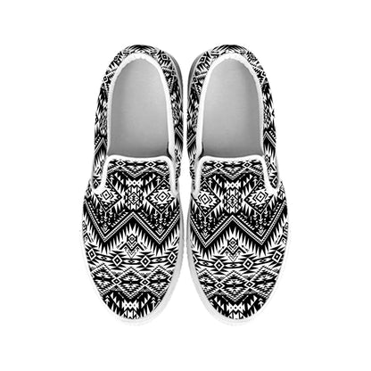 Black And White Pendleton Navajo Print White Slip On Shoes