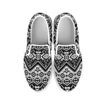 Black And White Pendleton Navajo Print White Slip On Shoes