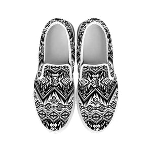 Black And White Pendleton Navajo Print White Slip On Shoes