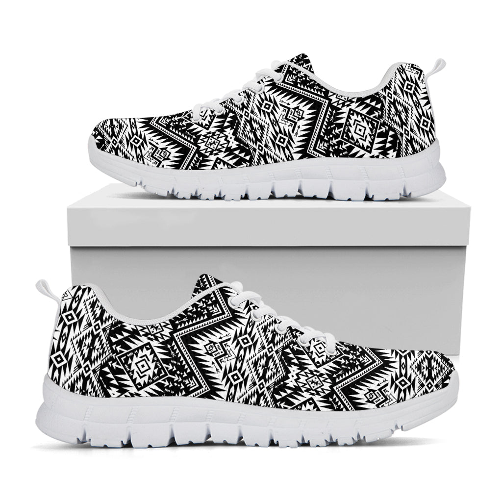 Black And White Pendleton Navajo Print White Sneakers