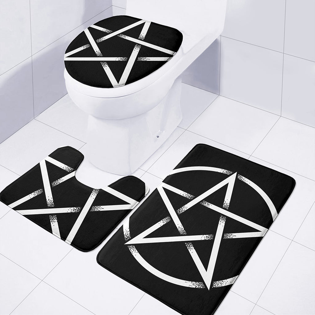 Black And White Pentagram Symbol Print 3 Piece Bath Mat Set