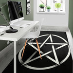Black And White Pentagram Symbol Print Area Rug