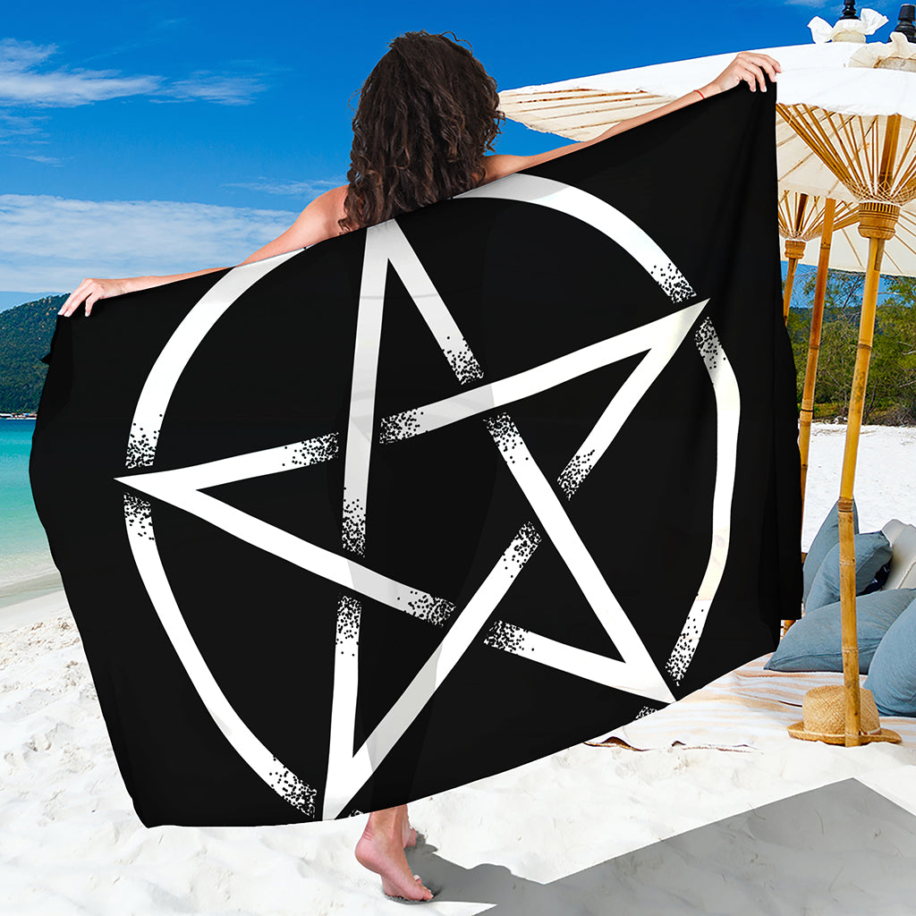 Black And White Pentagram Symbol Print Beach Sarong Wrap