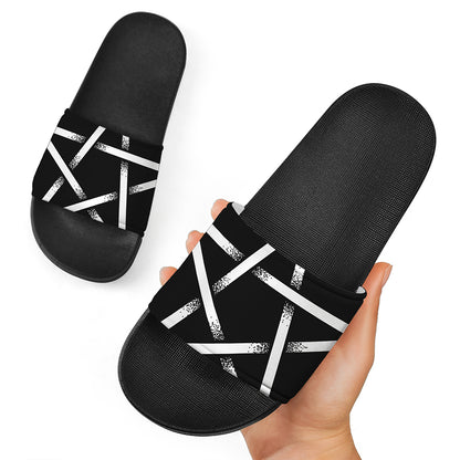 Black And White Pentagram Symbol Print Black Slide Sandals