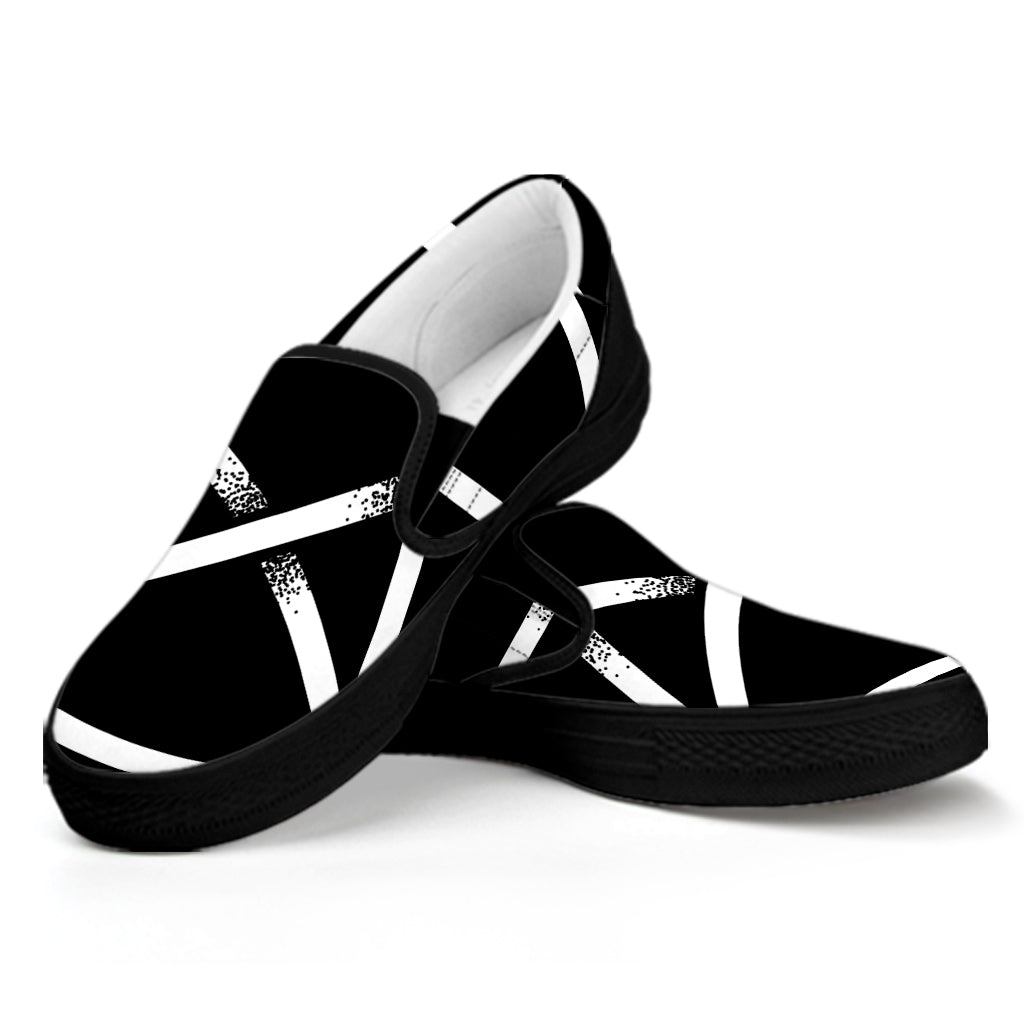 Black And White Pentagram Symbol Print Black Slip On Shoes
