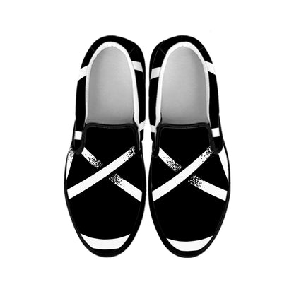 Black And White Pentagram Symbol Print Black Slip On Shoes