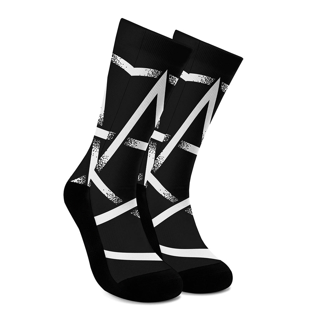 Black And White Pentagram Symbol Print Crew Socks