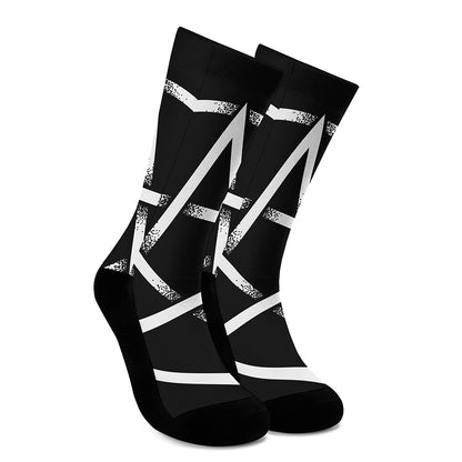 Black And White Pentagram Symbol Print Crew Socks