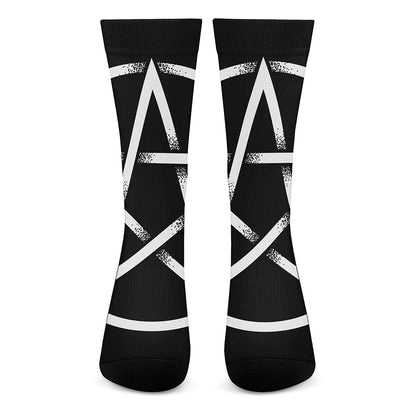 Black And White Pentagram Symbol Print Crew Socks