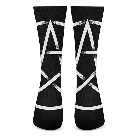 Black And White Pentagram Symbol Print Crew Socks