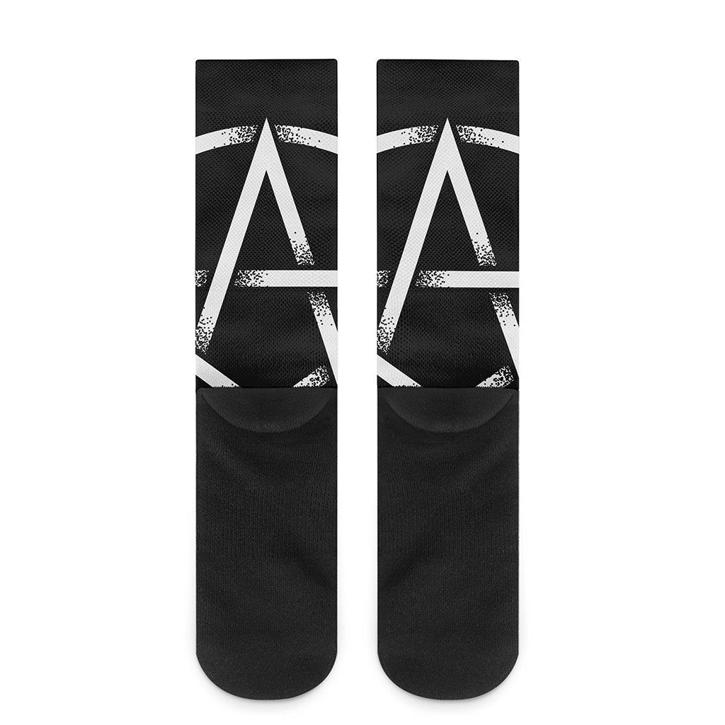 Black And White Pentagram Symbol Print Crew Socks