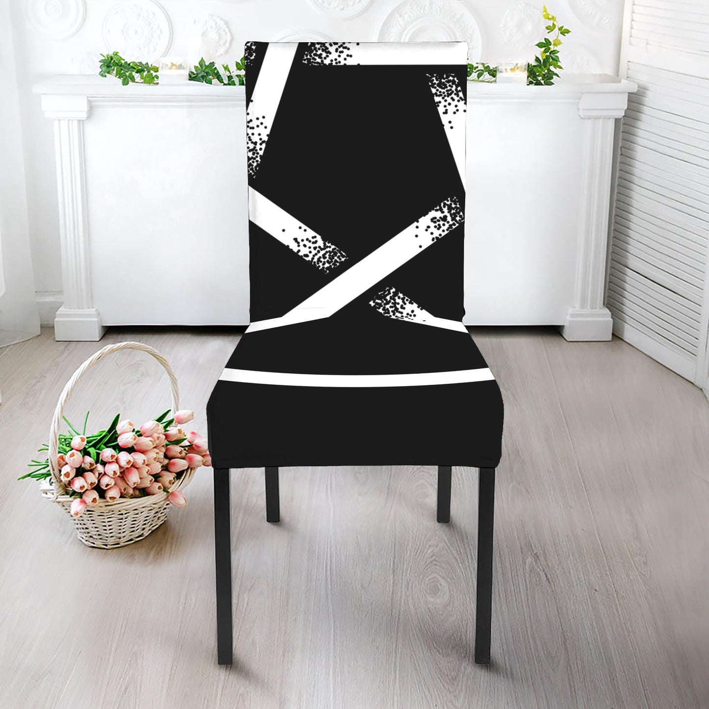 Black And White Pentagram Symbol Print Dining Chair Slipcover