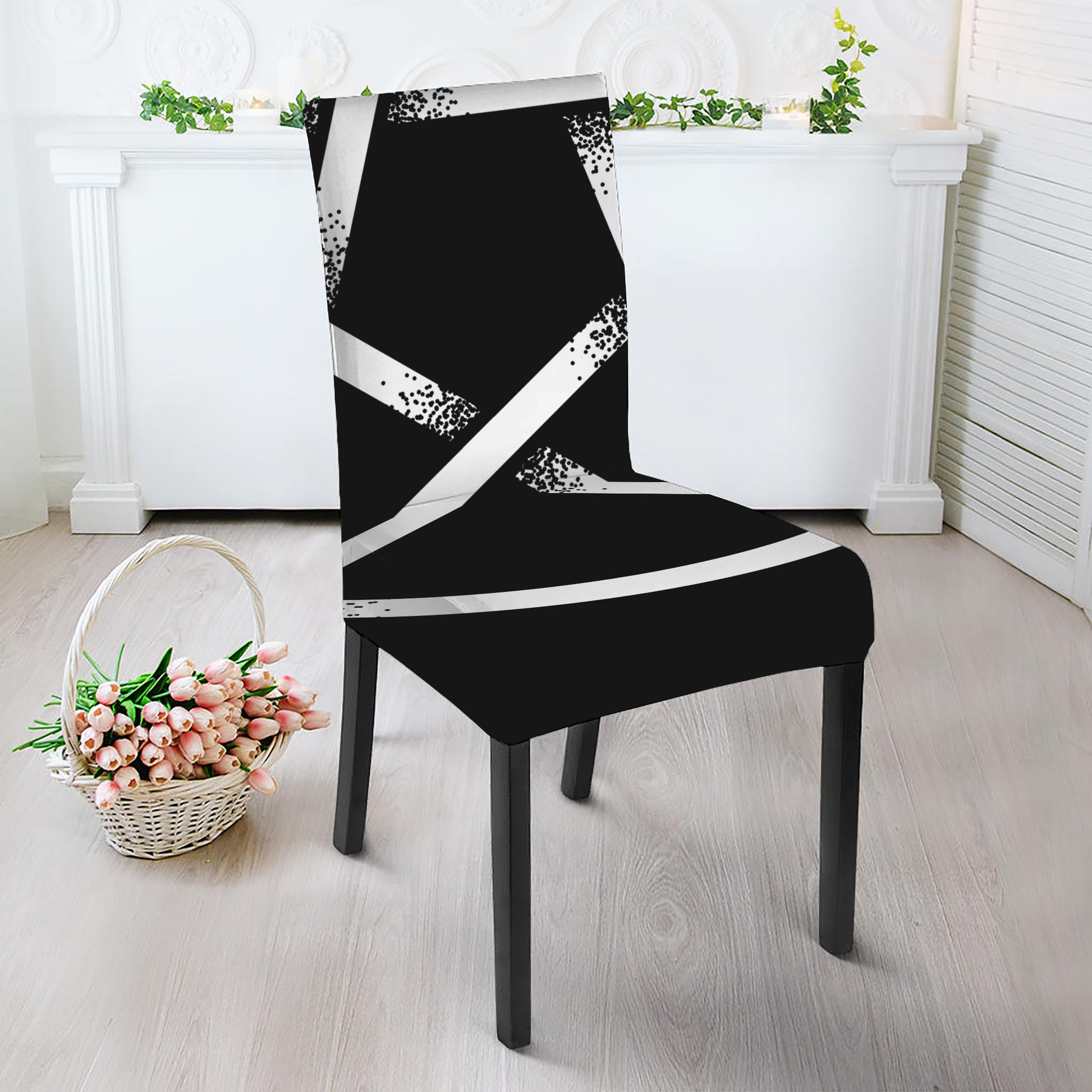 Black And White Pentagram Symbol Print Dining Chair Slipcover