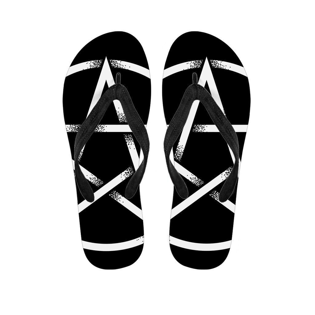 Black And White Pentagram Symbol Print Flip Flops