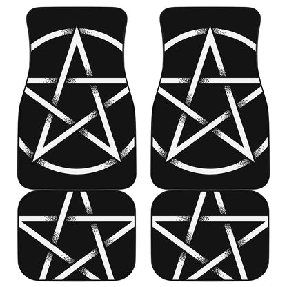 Black And White Pentagram Symbol Print Front and Back Car Floor Mats