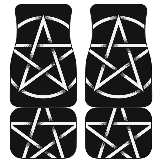 Black And White Pentagram Symbol Print Front and Back Car Floor Mats