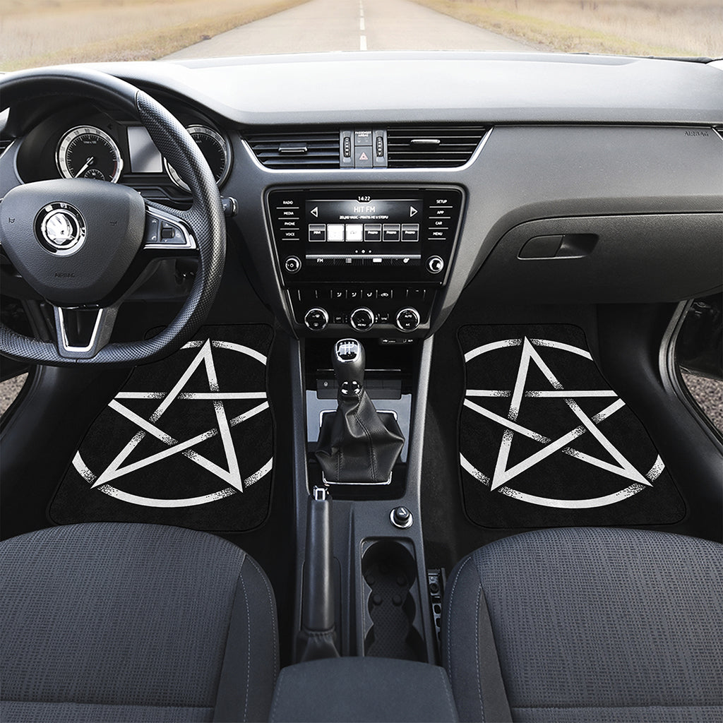 Black And White Pentagram Symbol Print Front and Back Car Floor Mats