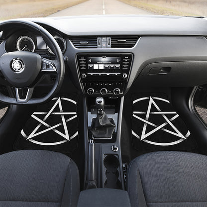 Black And White Pentagram Symbol Print Front and Back Car Floor Mats