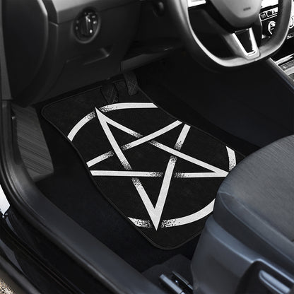 Black And White Pentagram Symbol Print Front and Back Car Floor Mats
