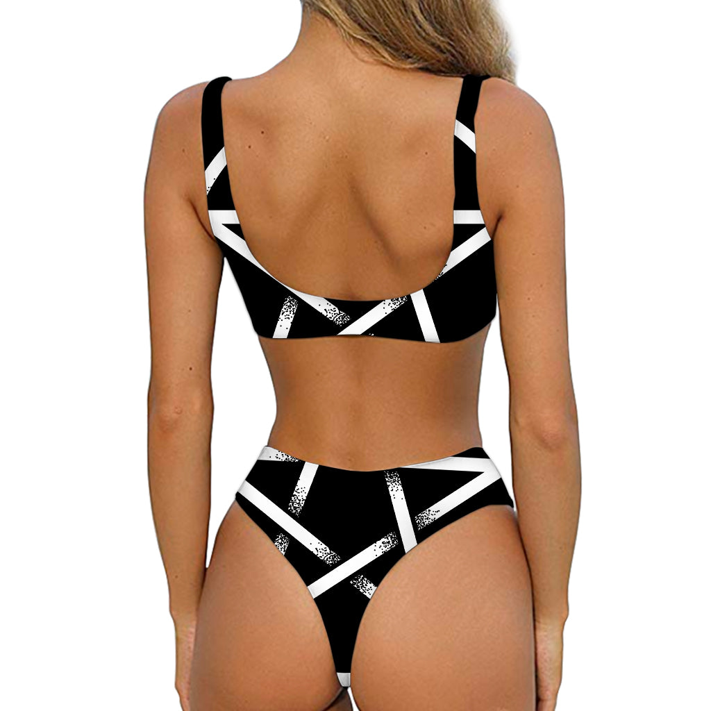Black And White Pentagram Symbol Print Front Bow Tie Bikini