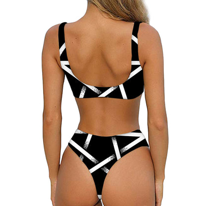 Black And White Pentagram Symbol Print Front Bow Tie Bikini