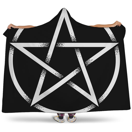Black And White Pentagram Symbol Print Hooded Blanket