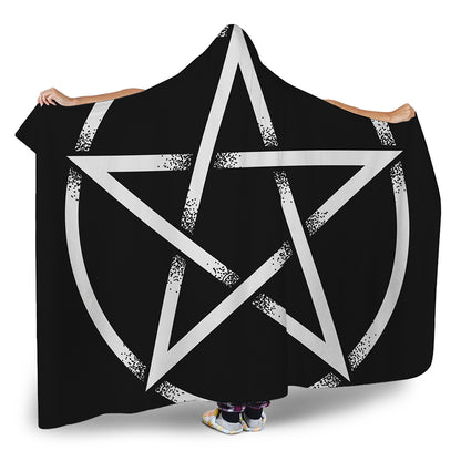 Black And White Pentagram Symbol Print Hooded Blanket