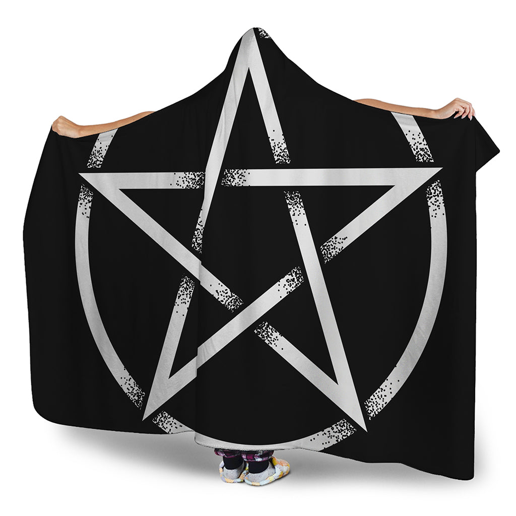 Black And White Pentagram Symbol Print Hooded Blanket