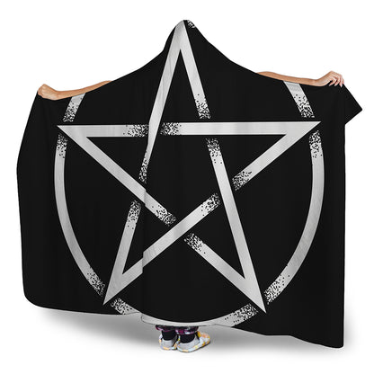 Black And White Pentagram Symbol Print Hooded Blanket