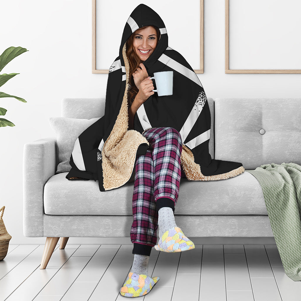 Black And White Pentagram Symbol Print Hooded Blanket