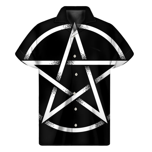 Black And White Pentagram Symbol Print Men's Short Sleeve Shirt