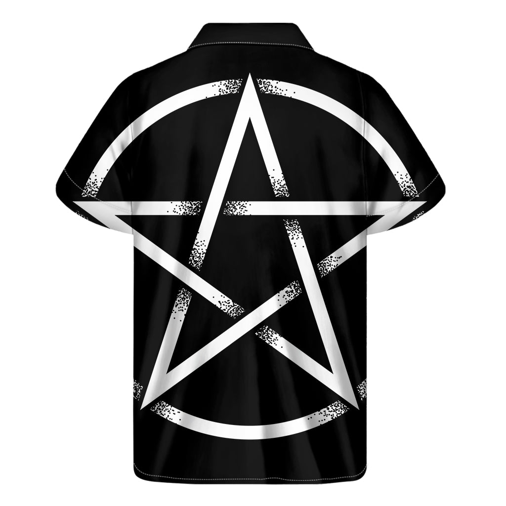 Black And White Pentagram Symbol Print Men's Short Sleeve Shirt