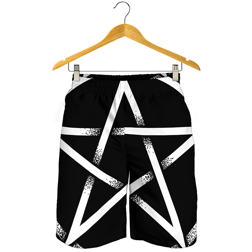 Black And White Pentagram Symbol Print Men's Shorts
