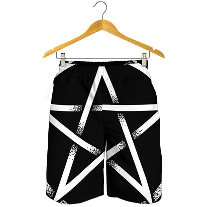 Black And White Pentagram Symbol Print Men's Shorts