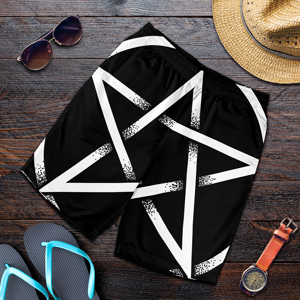 Black And White Pentagram Symbol Print Men's Shorts