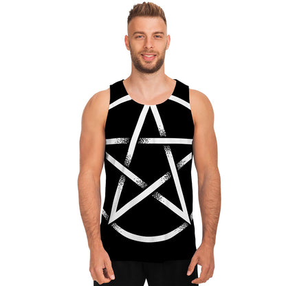 Black And White Pentagram Symbol Print Men's Tank Top