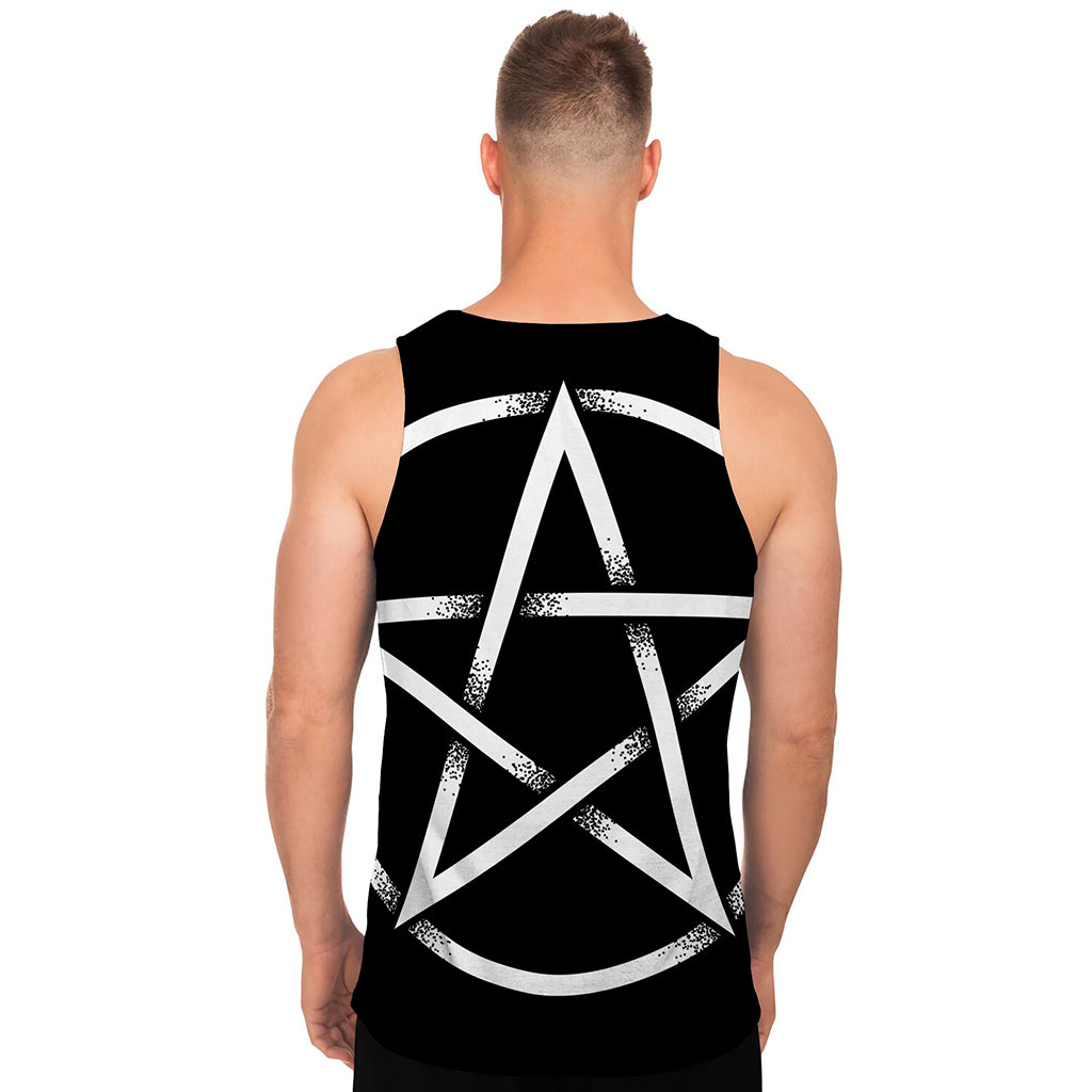 Black And White Pentagram Symbol Print Men's Tank Top