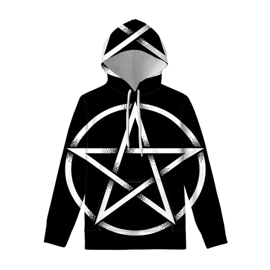 Black And White Pentagram Symbol Print Pullover Hoodie