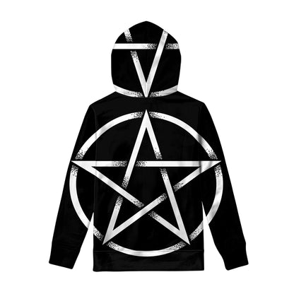 Black And White Pentagram Symbol Print Pullover Hoodie