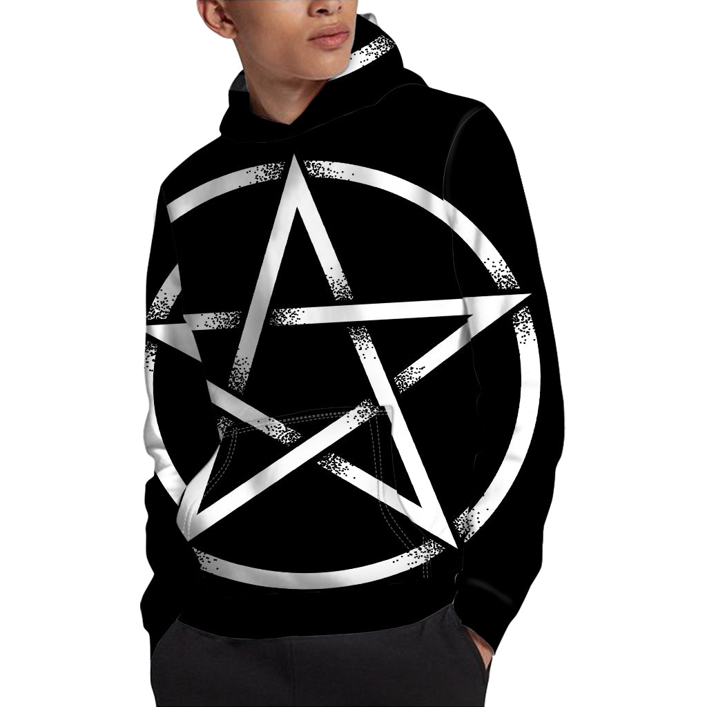 Black And White Pentagram Symbol Print Pullover Hoodie