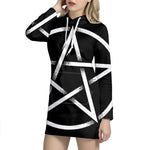 Black And White Pentagram Symbol Print Pullover Hoodie Dress
