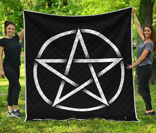 Black And White Pentagram Symbol Print Quilt
