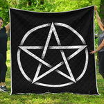 Black And White Pentagram Symbol Print Quilt