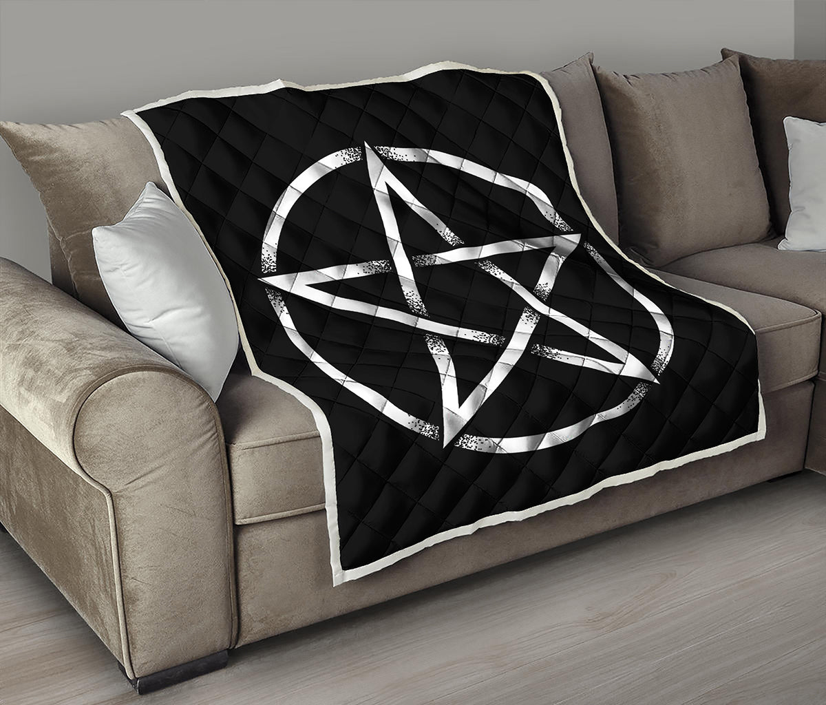 Black And White Pentagram Symbol Print Quilt