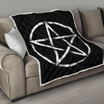 Black And White Pentagram Symbol Print Quilt