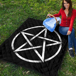 Black And White Pentagram Symbol Print Quilt
