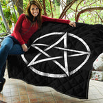 Black And White Pentagram Symbol Print Quilt