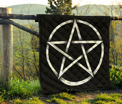 Black And White Pentagram Symbol Print Quilt